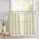 Cortinas de cozinha jinchan Linen Tie Top 36 cm de comprimento, 2 painéis