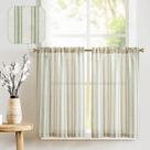 Cortinas de cozinha jinchan Striped Tier 36 cm Cafe Green 2 painéis