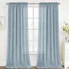 Cortinas FantasDecor Linen Sheer 274 cm de comprimento, 2 painéis, azul pedra