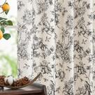Cortinas florais de linho jinchan para sala de estar, 84 polegadas de comprimento, estampadas em preto, filtrando a luz de flores, cortina campestre francesa, núcleo de casa de campo, cortinas de toile, aba traseira, conjunto de cortinas de janela, conjunto de 2 painéis