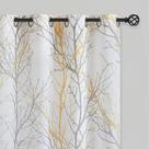 Cortinas FMFUNCTEX de linho semi transparente amarelas 240 cm com árvore cinza Cortinas FMFUNCTEX de linho semi transparente amarelas 240 cm com árvore cinza
