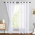 Cortinas Hiasan White Sheer de 213 cm de comprimento com gravatas, conjunto de 2