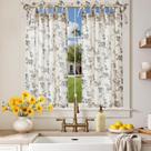 Cortinas Jinchan de Cocina de Lino Floral 66x91 cm con 2 Paneles en Nivel