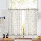 Cortinas Jinchan de Lino Boho 114x66 cm Rayadas en Gris