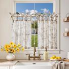 Cortinas Jinchan de Lino con Estampado Floral y Cinta Superior 61x61 cm Beige Topo