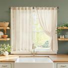 Cortinas Jinchan Floral Bordado Linho 114x114 cm Marfim
