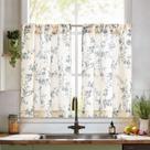 Cortinas jinchan Floral Kitchen 36 cm, camada de linho, azul sobre bege Cortinas jinchan Floral Kitchen 36 cm, camada de linho, azul sobre bege