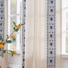 Cortinas jinchan Weslie Boho forradas de linho 160x160cm azul floral