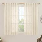 Cortinas LAMIT: linho semitransparente, 137 cm de comprimento, 2 painéis, bege