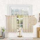 Cortinas LAMIT Small Cafe Linen 34x91cm, semi transparentes, 2 painéis