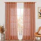 Cortinas LAMIT Terracotta Linen Boho 214 cm de comprimento 2 painéis