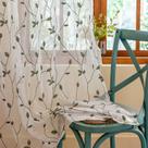 Cortinas MaHoo bordadas Leaf Pattern Sheer 135x160cm brancas