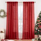 Cortinas MIULEE de Lino Rojo de 244 cm para Dormitorio y Sala de Estar x2