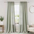 Cortinas Nanspring, verde sálvia, linho, algodão, 214 cm de comprimento, 2 painéis
