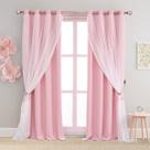 Cortinas SOFJAGETQ Short Pink 160 cm de comprimento Blackout com voile 2P