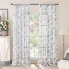 Cortinas transparentes Lajode Floral 213 cm de comprimento, 2 painéis, roxas