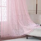 Cortinas WAZZIO Boho Lace 213 cm, 2 painéis, rosa floral transparente