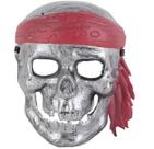 Cosplay de Halloween com máscara de caveira de pirata com bandana vermelha