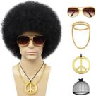 Costume Afro Wig Tereshar 70s para homens com conjunto de acessórios Costume Afro Wig Tereshar 70s para homens com conjunto de acessórios