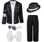 Costume Dance Star Kids para meninos dos anos 80 e 90 Pop Stage Black 11-12Y Costume Dance Star Kids para meninos dos anos 80 e 90 Pop Stage Black 11-12Y