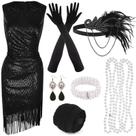 Costume PLULON, dos anos 20, vestido de lantejoulas com franjas e miçangas para mulheres Costume PLULON, dos anos 20, vestido de lantejoulas com franjas e miçangas para mulheres