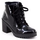 Coturno Bota Feminina Verniz Cano Curto Salto Grosso Tratorado número 33 até 43
