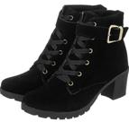 Coturno Botinha Cano Baixo Fivela Nubuck Preto