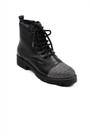 Coturno couro Luxo Chic Line - Preto bico com strass