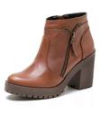 Coturno Feminino Bota Couro Cano Médio Conhaque modinha