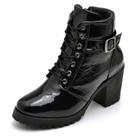 Coturno Feminino Pierrô saltos altos couro legítimo verniz cor preto calce fácil