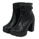 Coturno Plataforma Feminino Detalhe Em Corrente Preto Confortável Coturno Plataforma Feminino Detalhe Em Corrente Preto Confortável