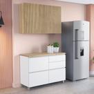 Cozinha 2 Peças 3 Portas 4 Gavetas Com Armário Aéreo 100% Mdf 120Cm Rainha