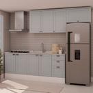 Cozinha 4 Peças com Aéreo para Geladeira e Balcão com Tampo Impermeável para Cooktop 100% MDF Cinza/Branco/Fendi