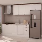 Cozinha 4 Peças com Aéreo para Geladeira e Balcão com Tampo para Cooktop 100% MDF Branco/Fosco/Ébano