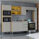 Cozinha Ambiente Aline com Balcão e Paneleiro Damasco Off White - Poquema Cozinha Ambiente Aline com Balcão e Paneleiro Damasco Off White - Poquema