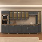 Cozinha Americana Modulada Torre Quente Aéreos e Paneleiro com Vidro Reflecta 8 Peças Paris