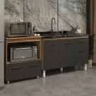 Cozinha Armário Balcão Gabinete de Pia Aline 120 cm e Balcão Amanda para Microondas e Forno Elétrico Savana Preto