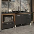 Cozinha Armário Balcão Gabinete de Pia Aline 120 cm e Balcão Evelyn para Fogão Cooktop 5 Bocas e Forno Savana Preto Cozinha Armário Balcão Gabinete de Pia Aline 120 cm e Balcão Evelyn para Fogão Cooktop 5 Bocas e Forno Savana Preto