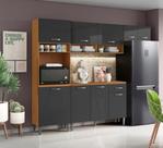 Cozinha Aurora 9 Portas e Nicho Para Forno/Microondas e Balcão C/ Tampo MDP - Cinamomo/Grafite Aramóveis