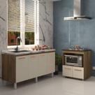 Cozinha Balcão Armário Gabinete de Pia 150 cm Deise e Balcão Evelyn para Fogão Cooktop 5 Bocas Savana Off White