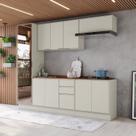 Cozinha Compacta 100% MDF com Cristaleira Porta de Vidro e Balcão com Tampo Fineze Cozinha Compacta 100% MDF com Cristaleira Porta de Vidro e Balcão com Tampo Fineze