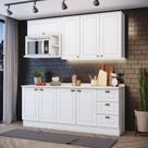 Cozinha Compacta 200cm com Aéreo Nicho para Micro-ondas 8 Portas 3 Gavetas Americana Henn - Branco/Calcare