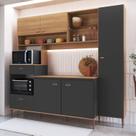Cozinha Compacta 227cm com Tampo Espaço Forno e Microondas Paneleiro 6 Portas 1 Gaveta Karina Cinza/Freijó/Grafite Cozinha Compacta 227cm com Tampo Espaço Forno e Microondas Paneleiro 6 Portas 1 Gaveta Karina Cinza/Freijó/Grafite