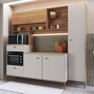 Cozinha Compacta 227cm com Tampo Espaço Forno e Microondas Paneleiro 6 Portas 1 Gaveta Karina