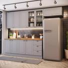 Cozinha Compacta 280cm Americana com Vidro 5 peças 10 Portas 3 Gavetas Henn - Cinza