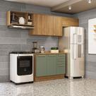 Cozinha Compacta 280cm com Nicho Aéreo de Microondas 6 portas 3 Gavetas Botanic Kappesberg - Nogueira/Verde Oliva