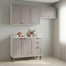 Cozinha Compacta 3 Peças 100% MDF 2 Armários Aéreos e Balcão com Tampo Iluminata Branco/Fendi