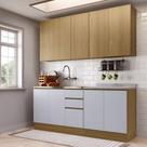 Cozinha Compacta 4 Pçs Tampo 200cm Slim Luciane Móveis Freijó-freijó Brasil-cinza Cristal