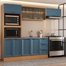 Cozinha Compacta 4 Peças 1 Paneleiro Torre Quente 2 Aéreos 1 Balcão Soho CabeCasa MadeiraOriginals Azul/Freijó