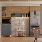 Cozinha Compacta Alba 6 Portas com Vidro Amêndola/Grafito Prime Tx - Demóbile